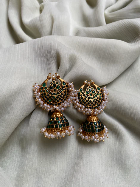 Full Green Cluster Pearl Jhumkas